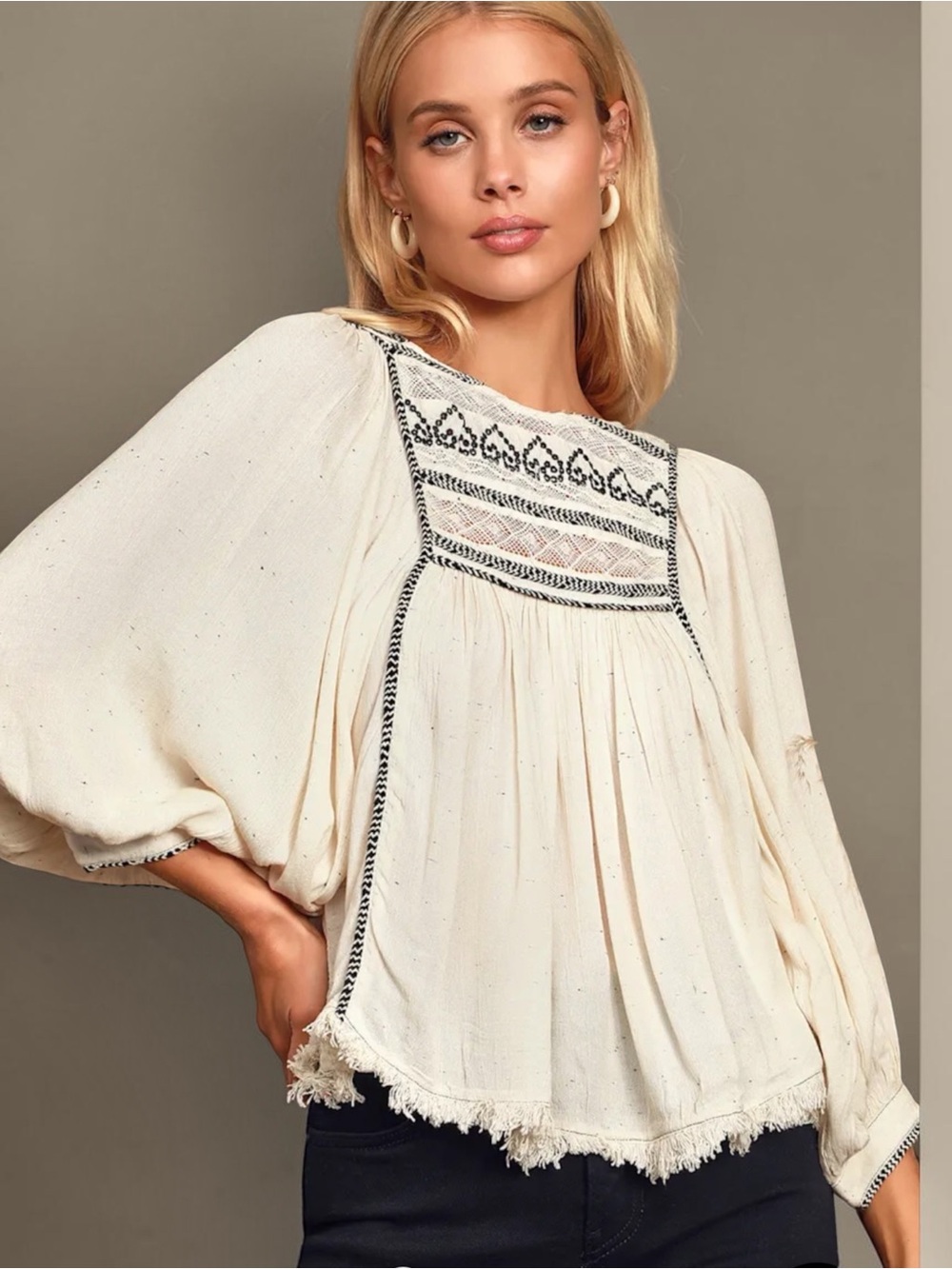 Free People Cyprus Avenue Ivory Embroidered Top Size Medium - Picture 1 of 14